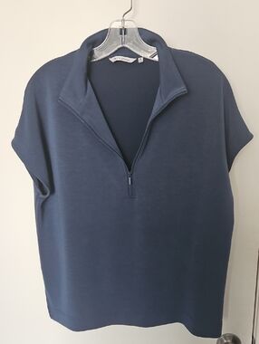 24/7 Soma Quarter Zip Short Sleeves Top Navy Size M